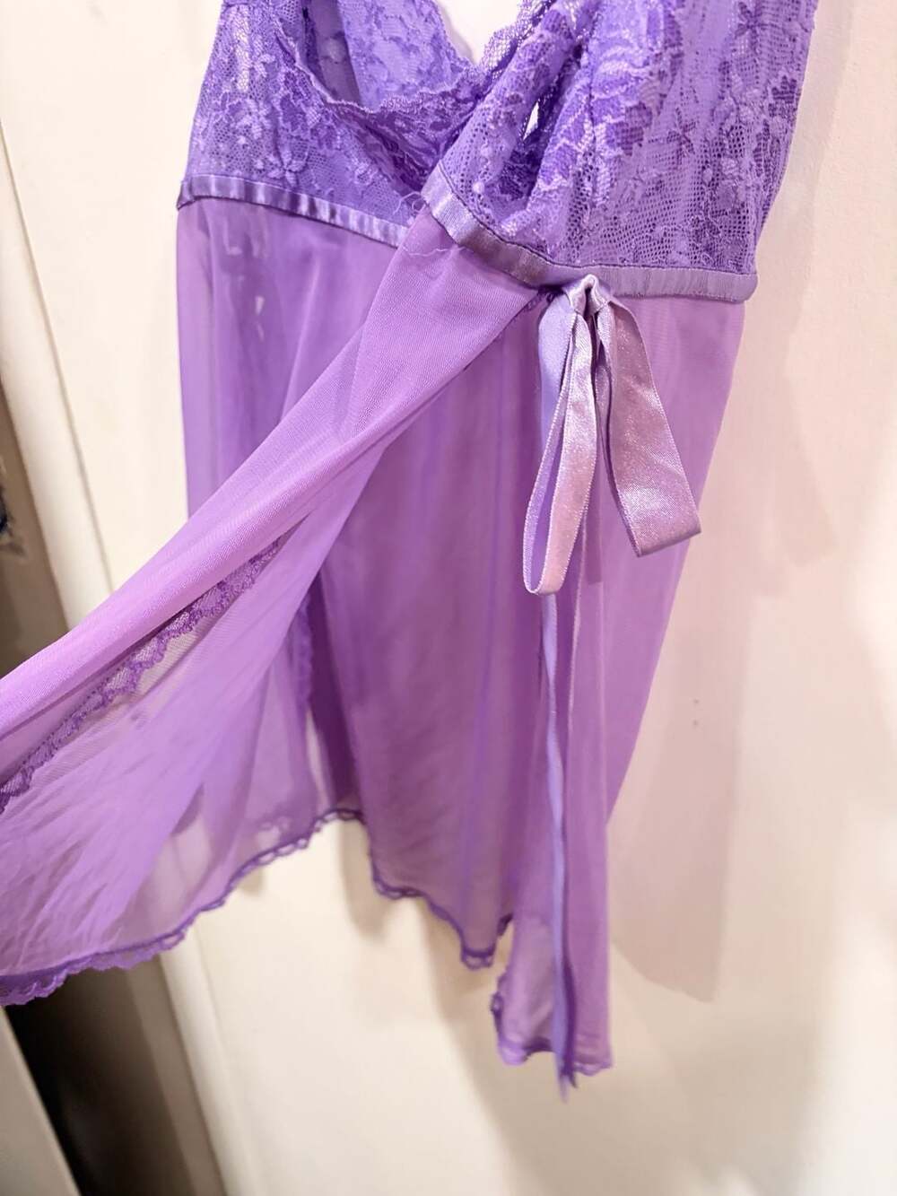 Fredericks of Hollywood Lingerie Babydoll Tank Purple Sheer Ribbon Trim - Picture 7 of 13